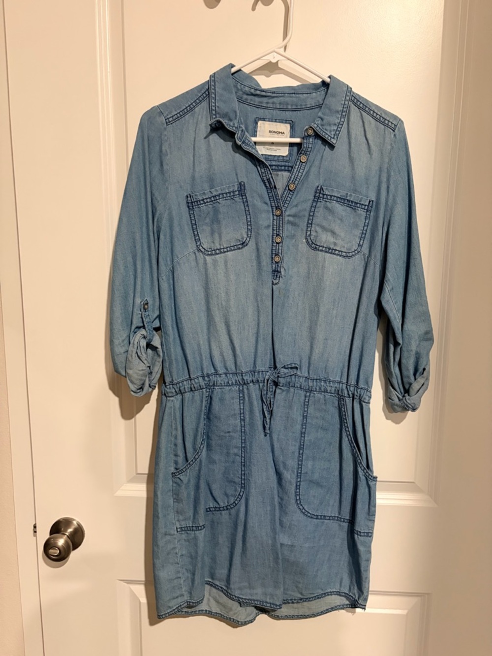 Sonoma Light Blue Denim Shirt Dress with Drawstring Waist